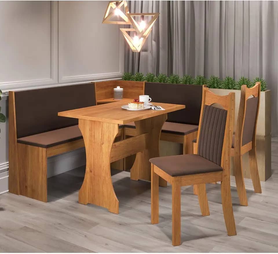 Canto Alemão Bueno com 2 Cadeiras Dalas Mel/Bombom