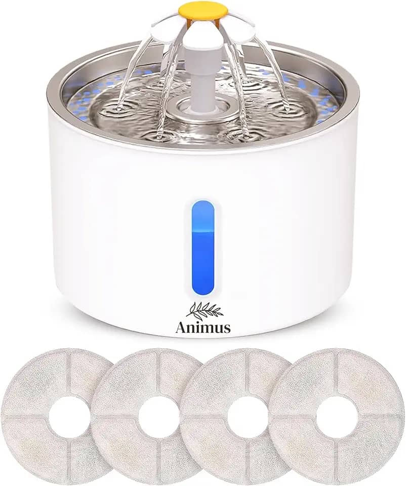 Kit Bebedouro Tipo Fonte 2,4 L Com Filtro Animus Bem Estar Healthy Pet INOX+ 4 Filtros extras para gatos e cães