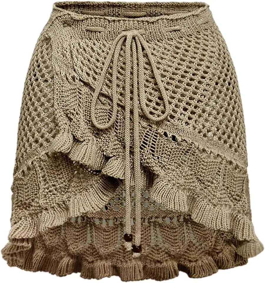 Saída de praia feminina de crochê, saída de praia vazada, saída de praia