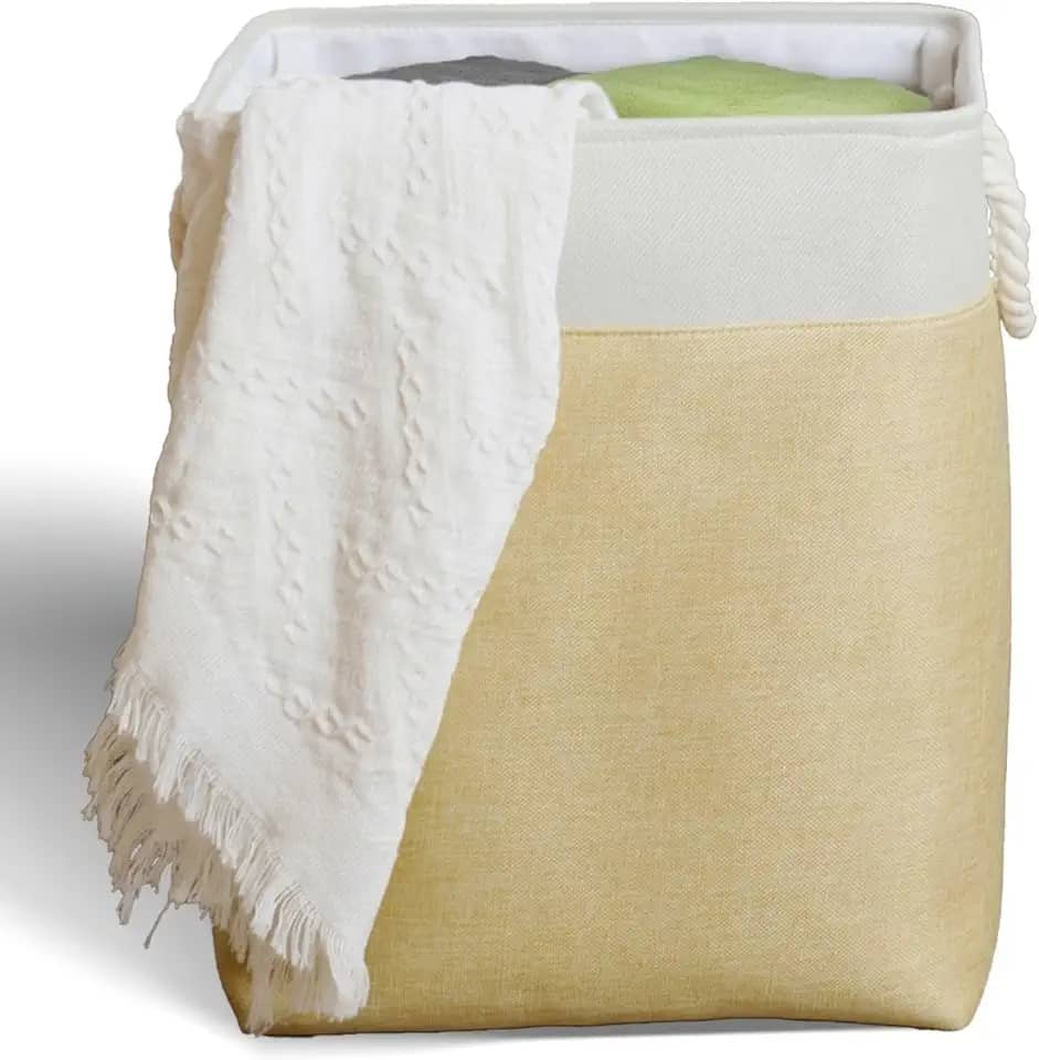 Cesto De Roupa Suja Dobravel Em Tecido 50 Litros Com Alças Multiuso Pano Prático para Armazenamento de Roupas (Bege)