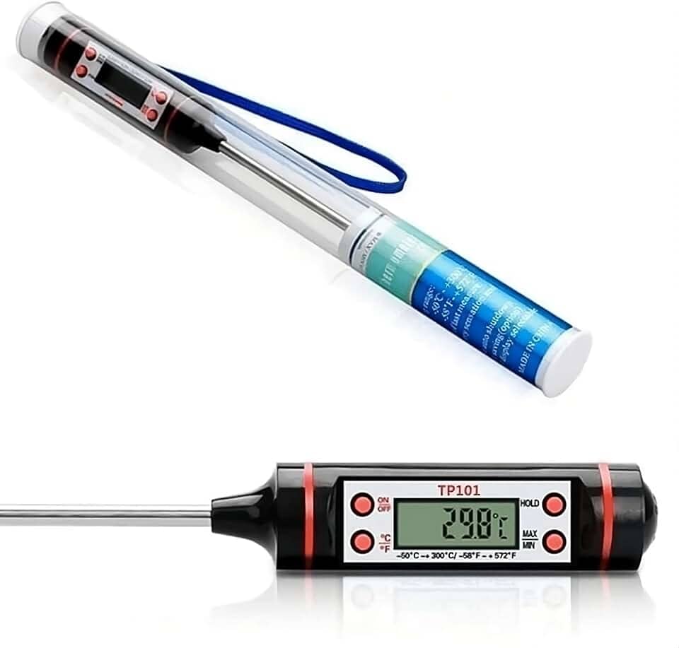 Termômetro Culinário Digital Inox à Prova D’Água Leitura Rápida -50ºC a 300ºC Função Hold Display LCD Ideal para Carnes, Frituras, Doces e Bebidas Linha Premium