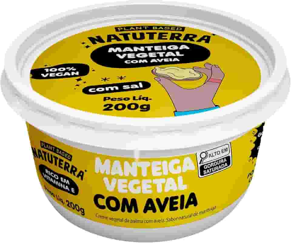 Manteiga Vegana de Aveia Natuterra 200g. Sem lactose, livre de nuts, plant-based. Cremosa, ideal para espalhar, refogar e cozinhar. Textura perfeita e saborosa.