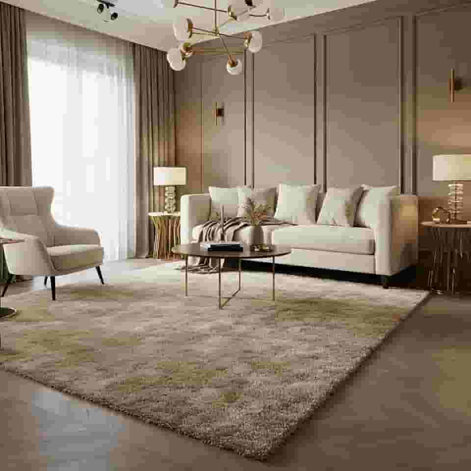 Beatriz Enxovais Tapete Felpudo Luxo, 230x200 cm, Base Antiderrapante, Retangular, Macio e Confortável para Sala e Quarto (Bege)