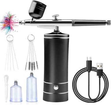 Daakro Conjunto de aerógrafo sem fio - Kit de aerógrafo portátil recarregável com compressor, conjuntos de pistolas de escova de ar portáteis automáticas para maquiagem, arte de unhas, decoração de