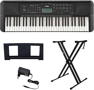 Kit Teclado Arranjador 61 Teclas PSR E283 com Fonte Bivolt e Suporte em X