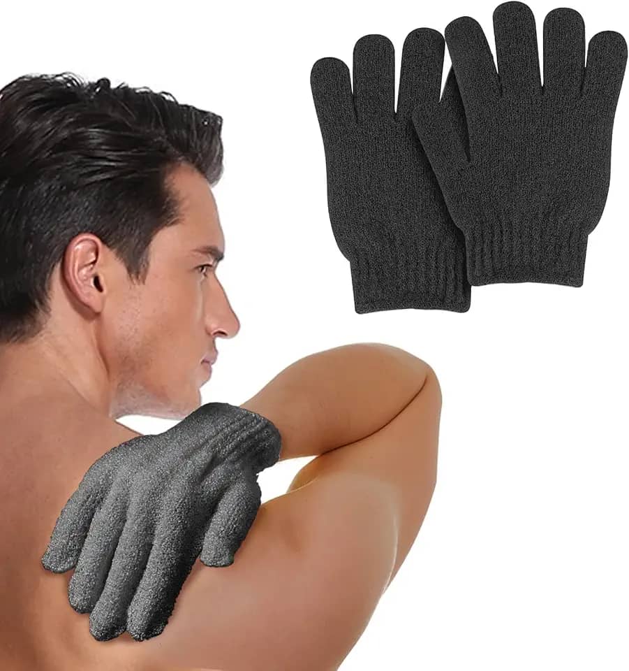 2 peças luva esfoliante esponja de bucha esfoliante corporal limpeza profunda remove a pele morta para mulheres e homens (preto)