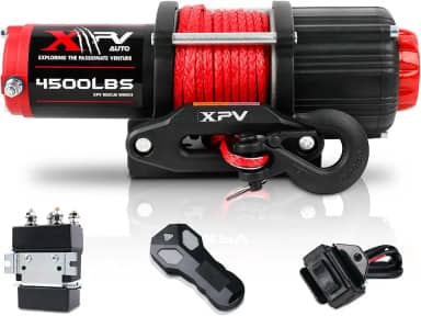 XPV AUTO Guincho elétrico 12V 2,041.2 kg para reboque ATV/UTV off-road com suporte de controle remoto sem fio e alça com fio, IP67 à prova d'água (corda sintética)