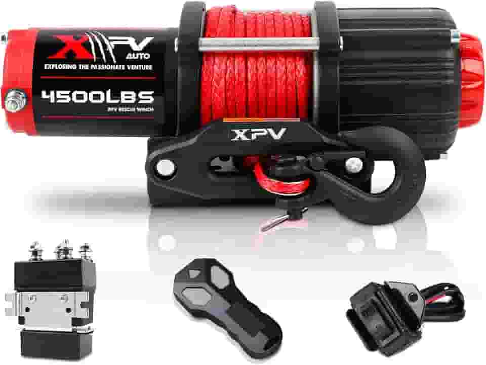XPV AUTO Guincho elétrico 12V 2,041.2 kg para reboque ATV/UTV off-road com suporte de controle remoto sem fio e alça com fio, IP67 à prova d'água (corda sintética)