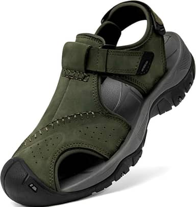 Sandálias esportivas masculinas de couro com bico fechado, trilhas, atividades ao ar livre, praia, trilha, pesca, água, leve, confortável, à prova d'água