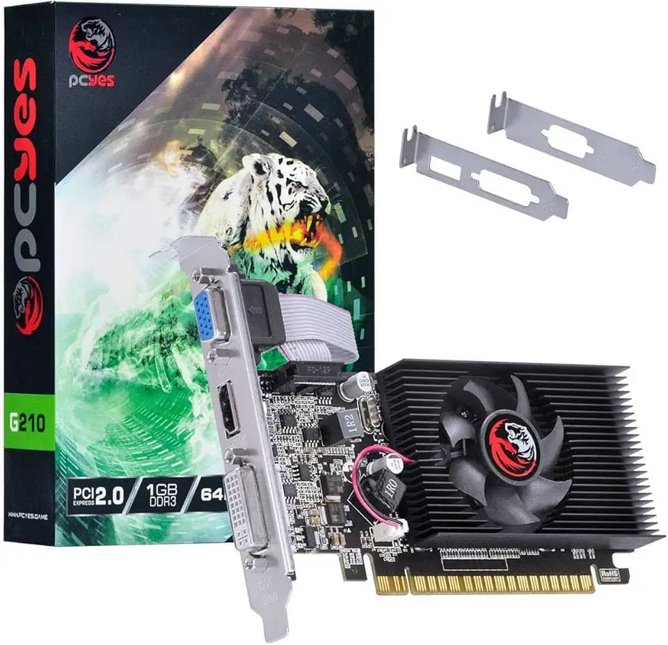 PLACA DE VIDEO NVIDIA GEFORCE G 210 1GB DDR3 64 BITS COM KIT LOW PROFILE INCLUSO - PA210G6401D3LP - PCYES