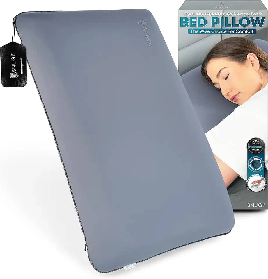 SNUGL Travesseiro de espuma viscoelástica refrescante, almofadas ortopédicas de espuma de memória, travesseiro ergonômico de pescoço para dormir de lado, travesseiros para dor no pescoço e ombro