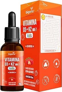 Vitamina D3 + K2 MK-7 Kids, em Gotas, D3 2000UI | K2 100mcg, sabor morango, 20ml, Biogens