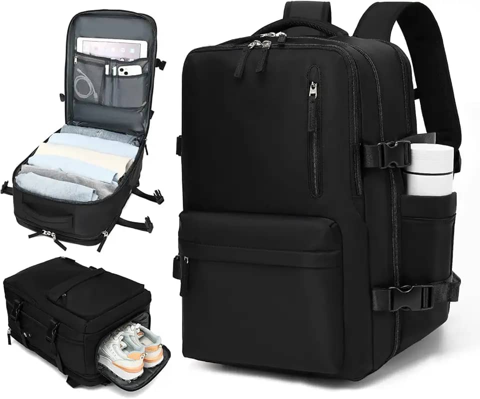 IceSelect Mochila de Viagem Expansivel Grande Masculina Feminina,Mochila Avião Notebook Bolsa de Sapato,Executiva,Antifurto,Reforçada,USB,Impermeável,Escolar,Faculdade,Trabalho,Presente