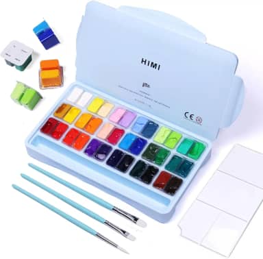 Conjunto de tinta guache HIMI, 36 cores x 12 ml design de copo de gelatina duplo com 3 pincéis de tinta e uma paleta em um estojo de transporte, perfeito para artistas, estudantes, pintura em aquarela opaca guache