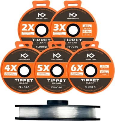 MASTER LOGIC Linha de líderes Tippet Fly Fishing com suporte e propostas de silicone carretéis de 32/55 jardas, 2X-6X Tippets transparentes