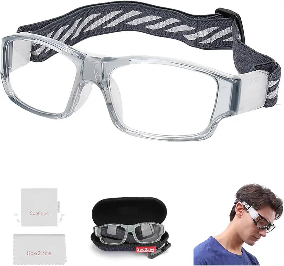 SooGree Óculos esportivos para adultos, óculos de corrida, basquete, futebol, absorção de choque, alça ajustável