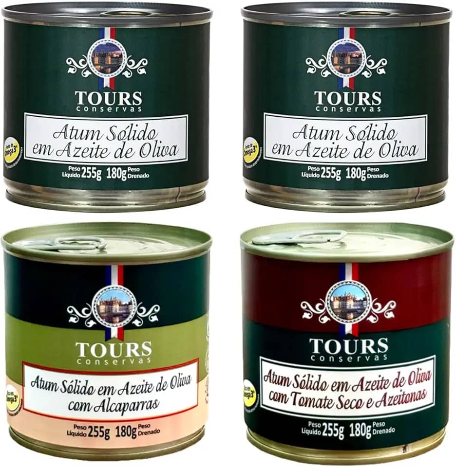 Atum em Lata Sólido Tours em Azeite, Tomate Seco e Alcaparras - 4 Un. - 255g cada