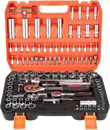 Kit 108 Peças de Soquetes com Catraca Reversível 1/2, Jogo Completo de Ferramentas em Aço Resistente, para Uso Profissional e Doméstico com Caixa Organizadora