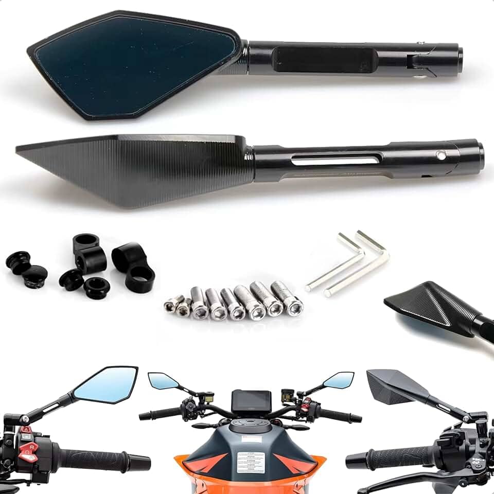 Retrovisor Esportivo Moto Universal em Alumínio Espelho Antirreflexo Azulado Naked