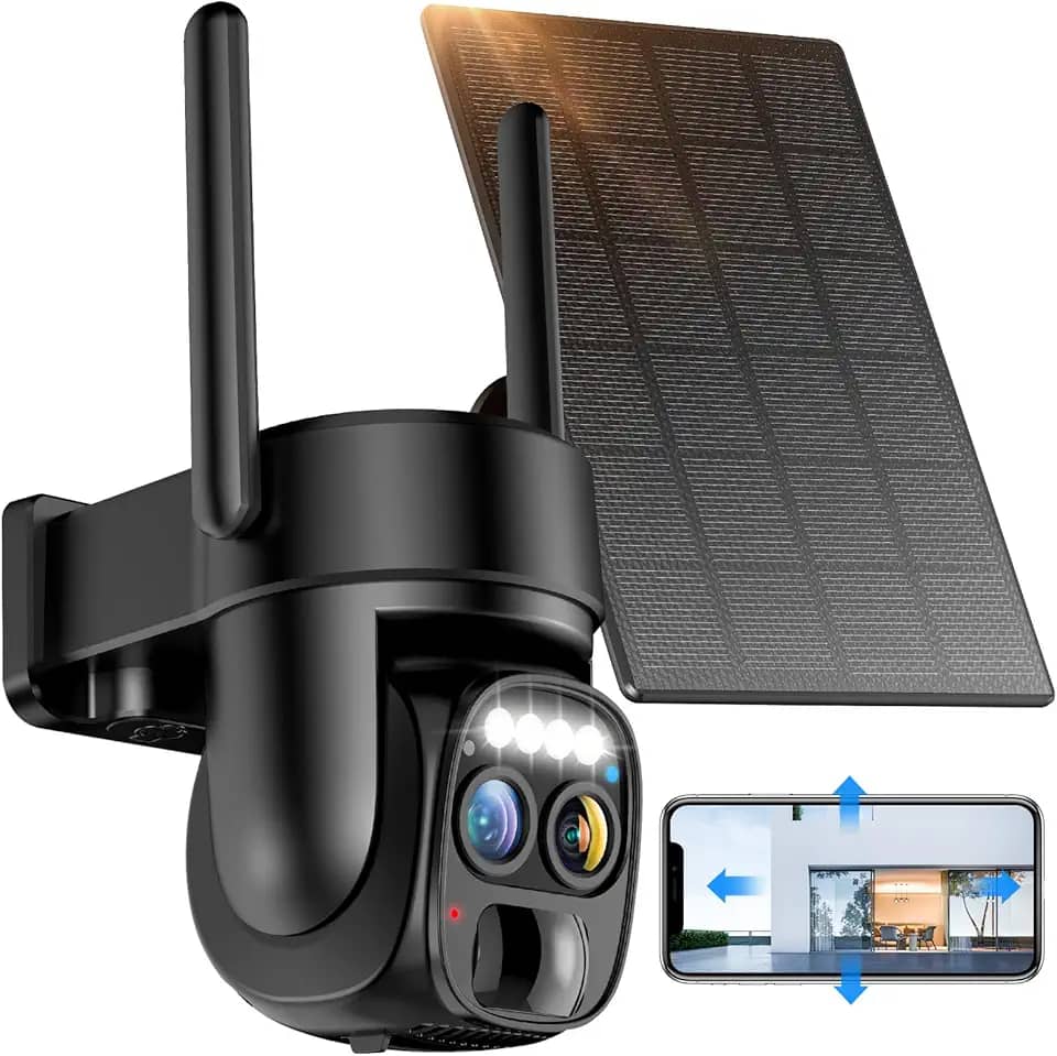 Câmera de segurança externa sem fio solar Hawkray Pannel, lente dupla, zoom de 10 x, resolução 2K, panorâmica/inclinação de 3 MP, 360°, panorâmica/inclinação, 2,4 e 5 G, WiFi, bateria com alarme