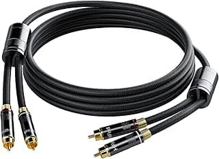 HiFind Cabo RCA 3,5 m (som Hi-Fi real banhado a prata cobre - mola SR-Shielded) 2 RCA macho para 2 RCA macho cabo de áudio estéreo, banhado a ouro, revestimento de cobre, cabo RCA trançado para