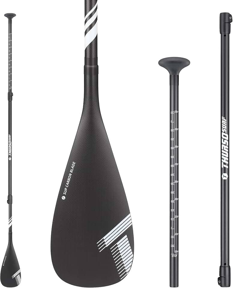 THURSO SURF Carbon Elite SUP Paddle de fibra de carbono completa Paddle Paddle de caiaque conversível, 3 peças, ajustável, 188 cm a 213 cm, extremamente leve, flutuante, Pro Performance