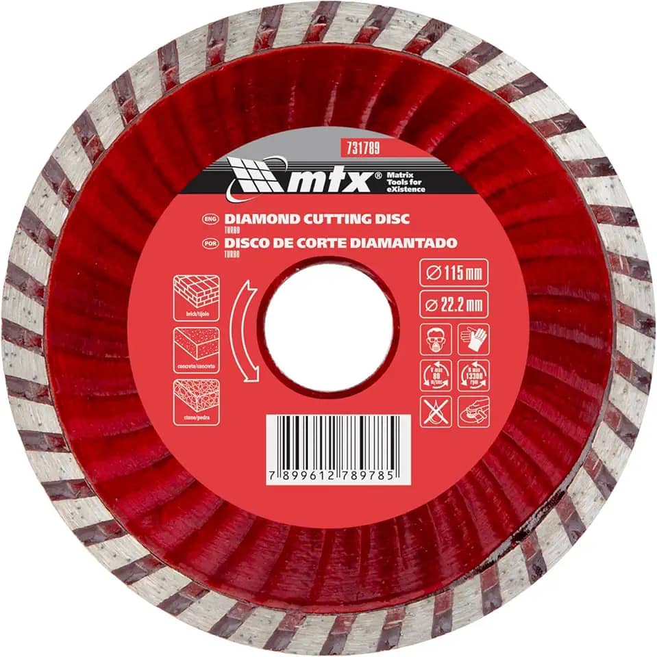 MTX Disco de Corte Diamantado Turbo 115 x 2,0 x 22,2 mm – Linha Premium para Corte Seco em Mármore e Cerâmica