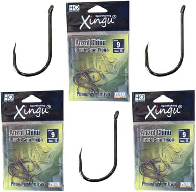 Kit 30 Anzol Pesca Pesqueiro sem Farpa Liso Chinu Black Tamanho Numero 9