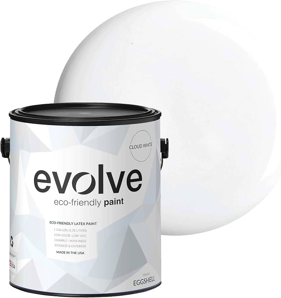 EVOLVE Tinta e primer ecológicos, brilho de casca de ovo para pintura interna e externa da casa (branco nuvem, 3,5 litros)
