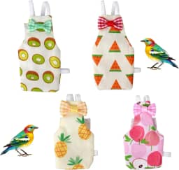 4 peças Fraldas para Pássaros, Reutilizáveis Fralda Papagaio Roupa Ajustável Fato de Voo Lavável Laço Fofo Fantasia para Caturras Periquitos Pombos e Pequenos Pássaros de Estimação