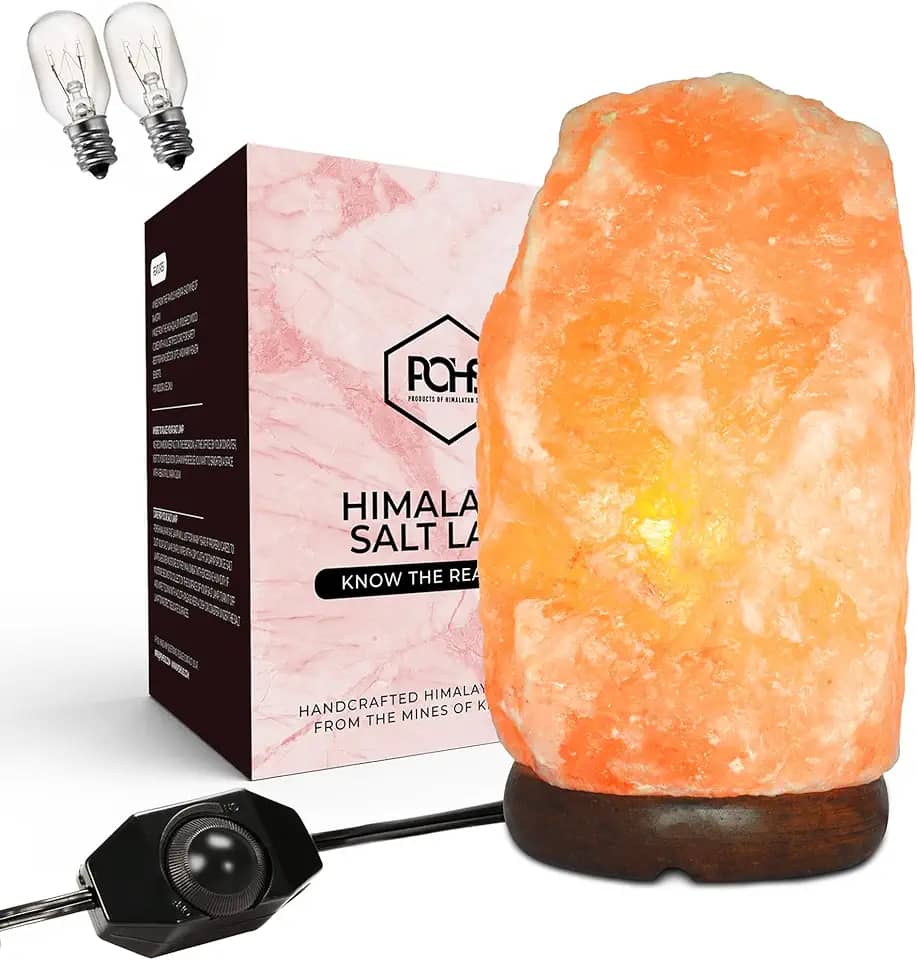POHS 25 a 30 cm de altura - extra grande, 5 a 6,8 kg, lâmpada de sal rosa do Himalaia natural 100% autêntica, base de madeira feita à mão, substituição de lâmpada incluída
