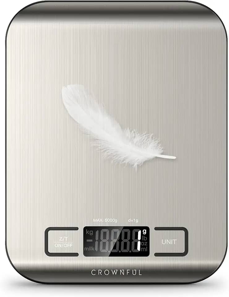 CROWNFUL Balança de alimentos, balança digital de cozinha de 5 kg, peso onças e gramas para cozinhar e assar, 6 unidades com função de tara (bateria incluída)
