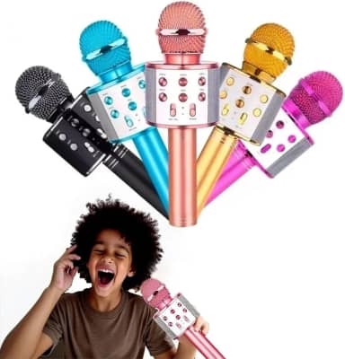 Microfone de Karaokê para Crianças, Bluetooth Sem Fio, Recarregável e Portátil, Diversão Garantida Para Festas (Dourado)