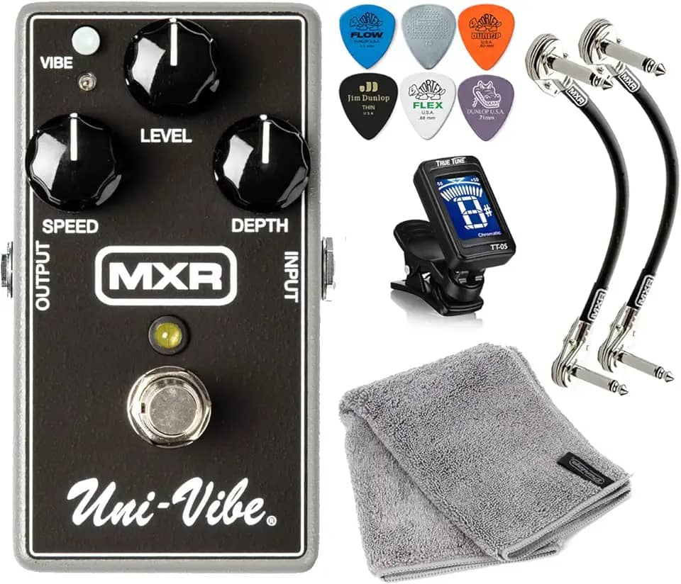 Tonebird Pedal De Efeitos Para Guitarra Elétrica Mxr M68 Uni-Vibe Chorus Vibrato Com Pacote Incluindo Palhetas Dunlop, 2 Cabos De Conexão Mxr E Pano De Microfibra Dunlop De Pelúcia, Afinador Cromáti