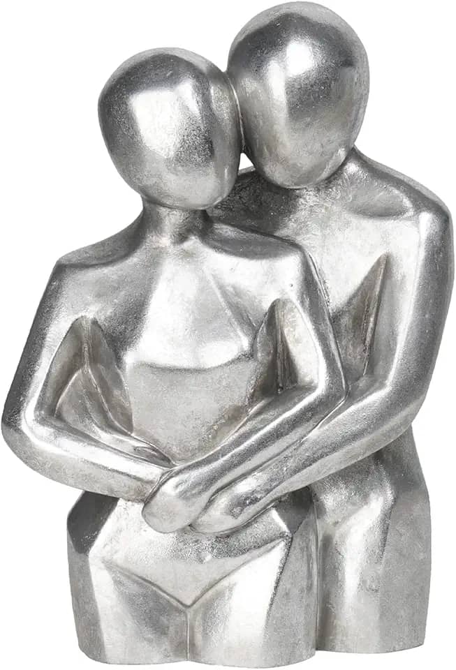 Guichifun Estátuas para amantes de decoração de casa moderna - estátuas românticas abstratas de casal estatuetas colecionáveis de resina prata presente de casamento para sala de estar escritório prateleira decoração 18 x 10 x 26 cm