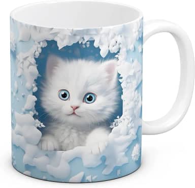 Caneca Gato Gatinho fofinho Realista 3D Personalizada Presente Amiga Amizade Azul 325ml
