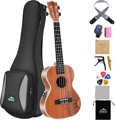 EASTROCK Ukulele Tenor Ukelele Sapele Equalizador Elétrico Embutido Ukulele 66 cm Pacote Grande Ukulele Ukalalee Adequado para adultos, Iniciantes. (26-Sapele-EQ)
