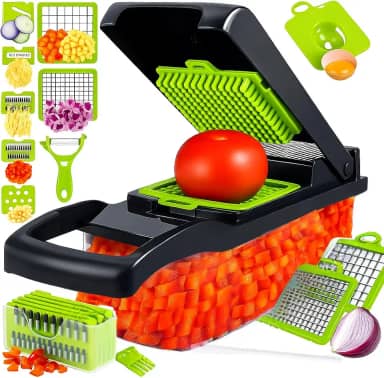 Cortador Fatiador Ralador de Legumes Multifuncional 15 em 1 - Fatiador de Bandolim Máquina Profissional de Cortar Alimentos Cebolas Vegetais Frutas Legumes Premium Hytalux