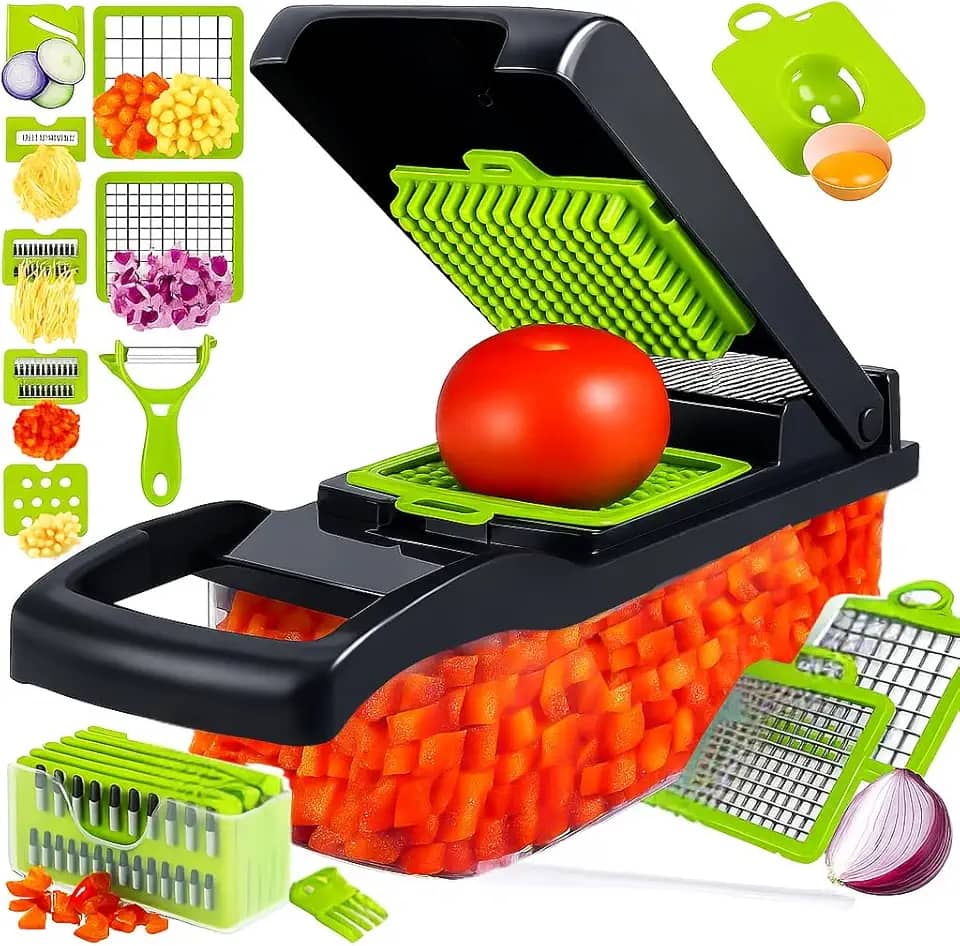 Cortador Fatiador Ralador de Legumes Multifuncional 15 em 1 - Fatiador de Bandolim Máquina Profissional de Cortar Alimentos Cebolas Vegetais Frutas Legumes Premium Hytalux