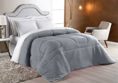 Edredom Sherpa Cobertor Coberdrom Casal Queen Pele Carneiro (Cinza)