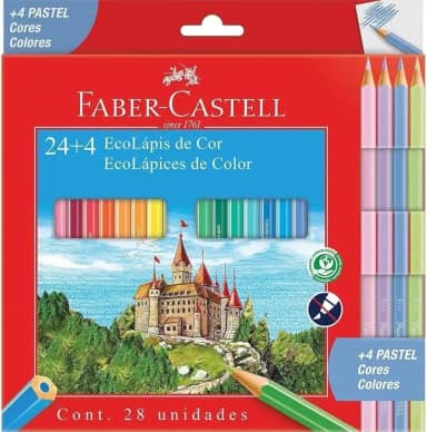 Ecolapis de cor, Faber-Castell, 120124+4P, Com + 4 pastel, estojo com 24 cores, Multicor