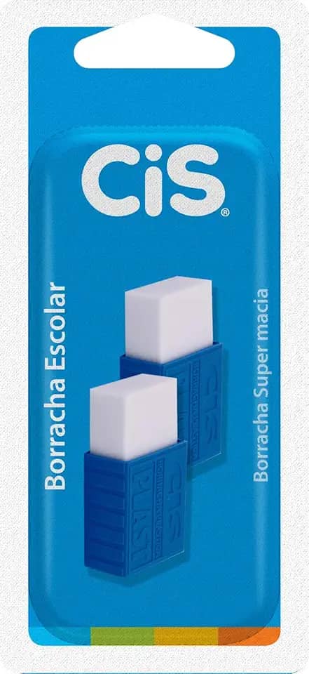 Borracha Escolar Plast CIS, Branca, Blister com 2 unidades