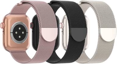 Pulseira de Metal de Malha Steezrd, Aço inoxidável, Magnética, Compatível com Apple Watch Ultra/2 Séries 10/9/8/SE/7/6/5/4/3/2/1 de 38, 40, 41, 42, 44, 45, 46, 49 mm, Unissex, 3 Unidades