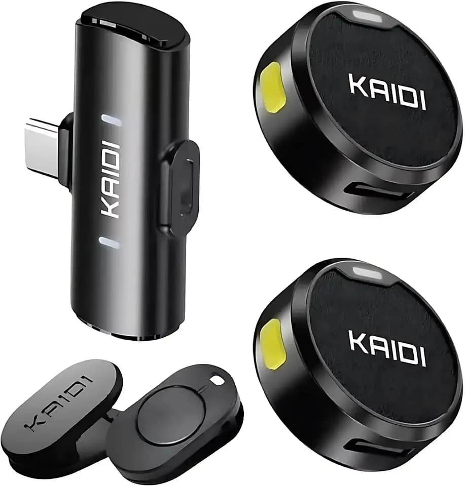 Kit com 2 Microfones de Lapela Sem Fio com Redução de Ruído – Compatível com iPhone 15/16, Android e USB Tipo C – Ideal para Gravação, Entrevistas, Podcast, YouTube e TikTok – Compacto e Portátil