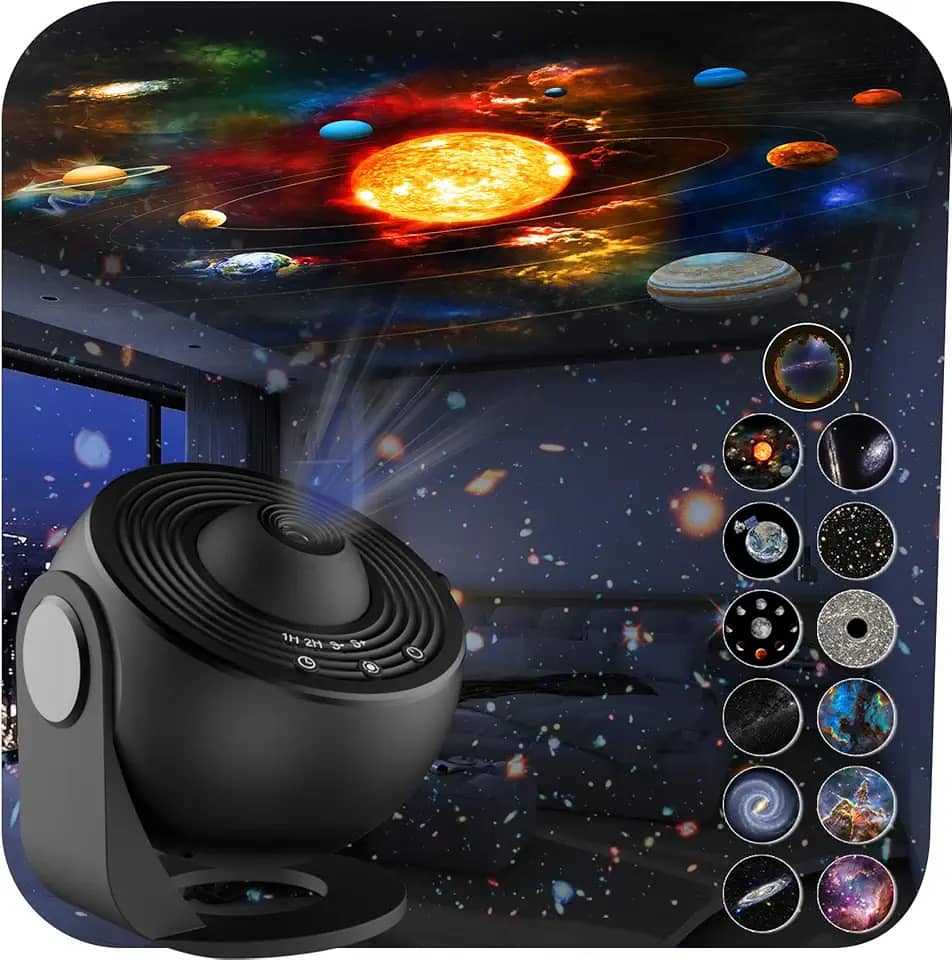 Projetor estrela, projetor de galáxia planetário HD 13 em 1 atualizado para quarto, projetor de luz noturna com botão ajustável, rotação de 360° e temporizador, projetor de teto Galaxy para crianças,