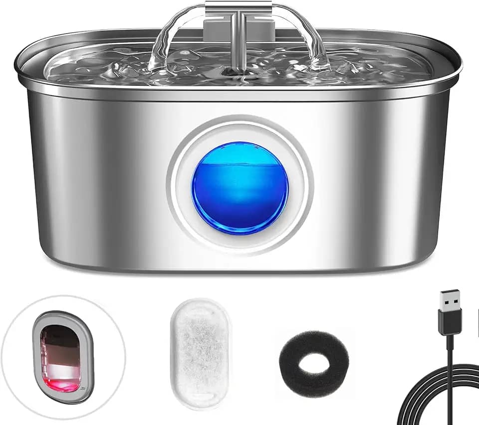 Aço Inoxidável Fonte para Gatos com Filtro,3.2L Dispensador de água para Cães,Bebedouro Gato Automático Super Silencioso para Animais de Estimação