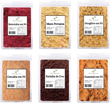 Super Energético Natural - Farinha de Beterraba, Farinha de Uva, Guaraná, Gengibre, Maca Peruana, Catuaba