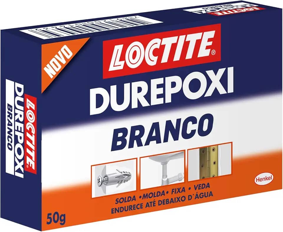 Loctite Massa Adesiva Durepoxi Branco, Massa Epóxi para reconstrução, modelagem, fixação e vedação, Resina Epóxi para uso doméstico, profissional e de artesanato, Cola Moldável, 1x50g