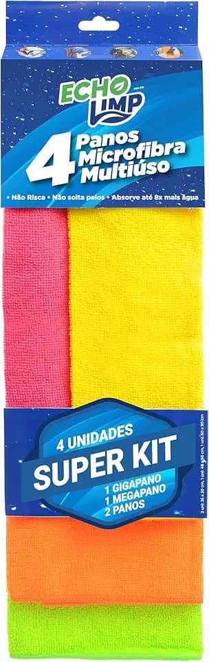 NVA 470 - CONJUNTO COM 4 PANOS SORTIDOS EM MICROFIBRA (1UNI - 60x90 / 1UNI - 58x48 / 2UNI - 30x35) - ECHOLIMP