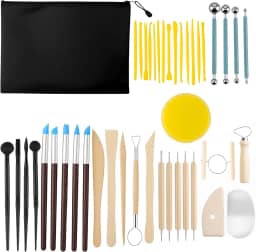 Kit Profissional Cerâmica Fria 42 Peças - Ferramentas de Esculpir Dupla Face para Argila, Biscuit e Massa Modelar - Estecas Premium para Artistas e Artesanato - Presente Criativo Completo